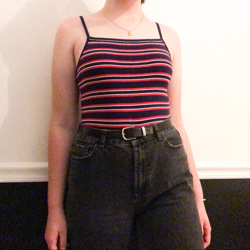 cottonon striped red white & blue cropped tank top